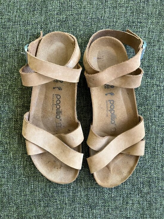 Papillio Shoes - Papillio Lola by Birkenstock, Women's Tan Suede Crisscross Sandals